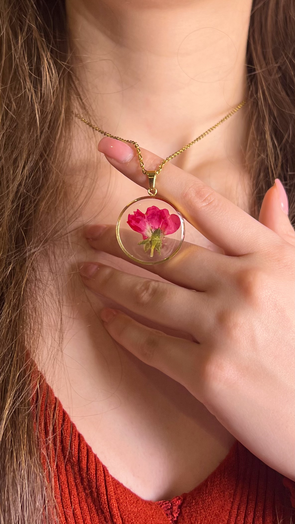 Red Rose Necklace- Rea flower Jewelry/ Stainless Steel