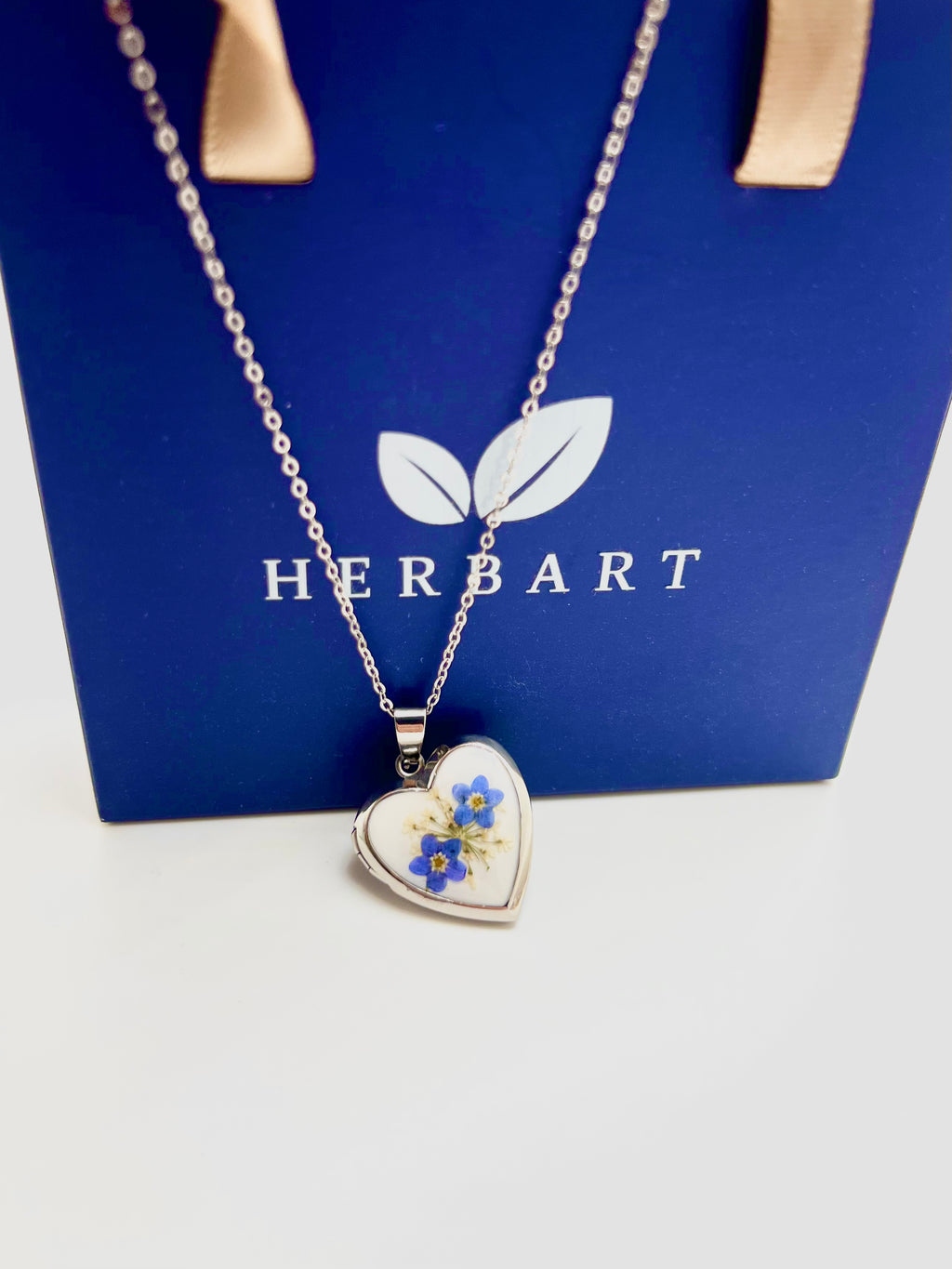 Forget me not locket necklace-Real Flower Jewelry / 925 Silver Chain