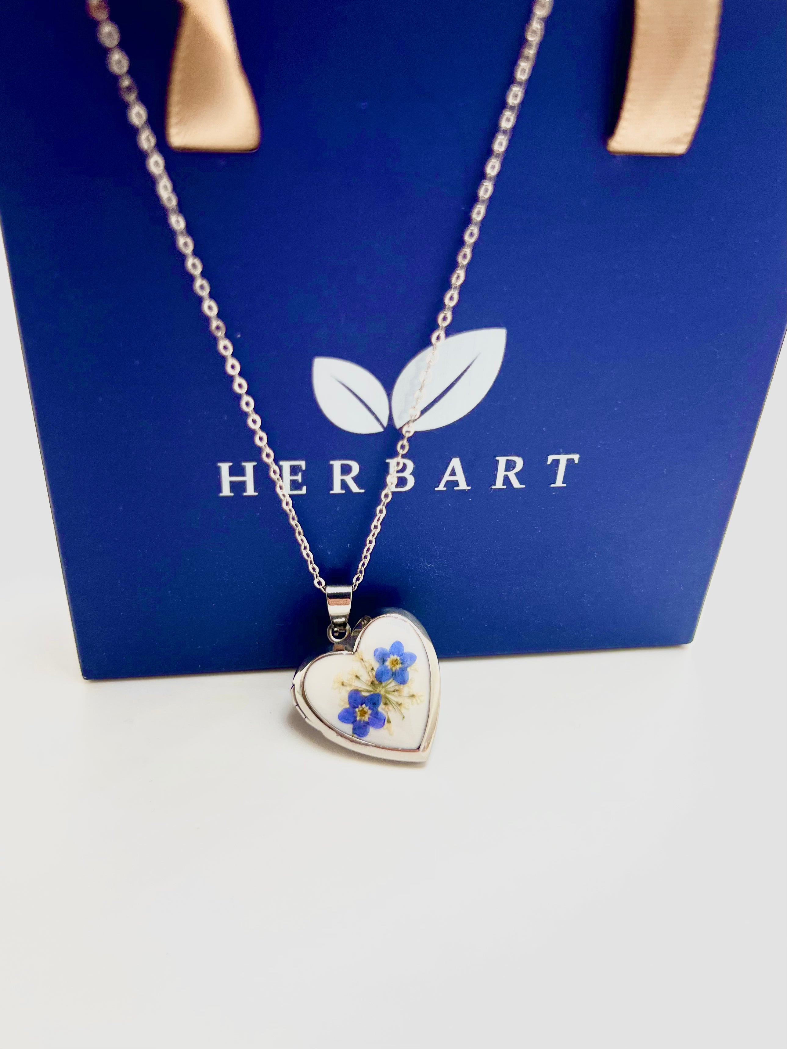 Forget me not locket necklace-Real Flower Jewelry / 925 Silver Chain
