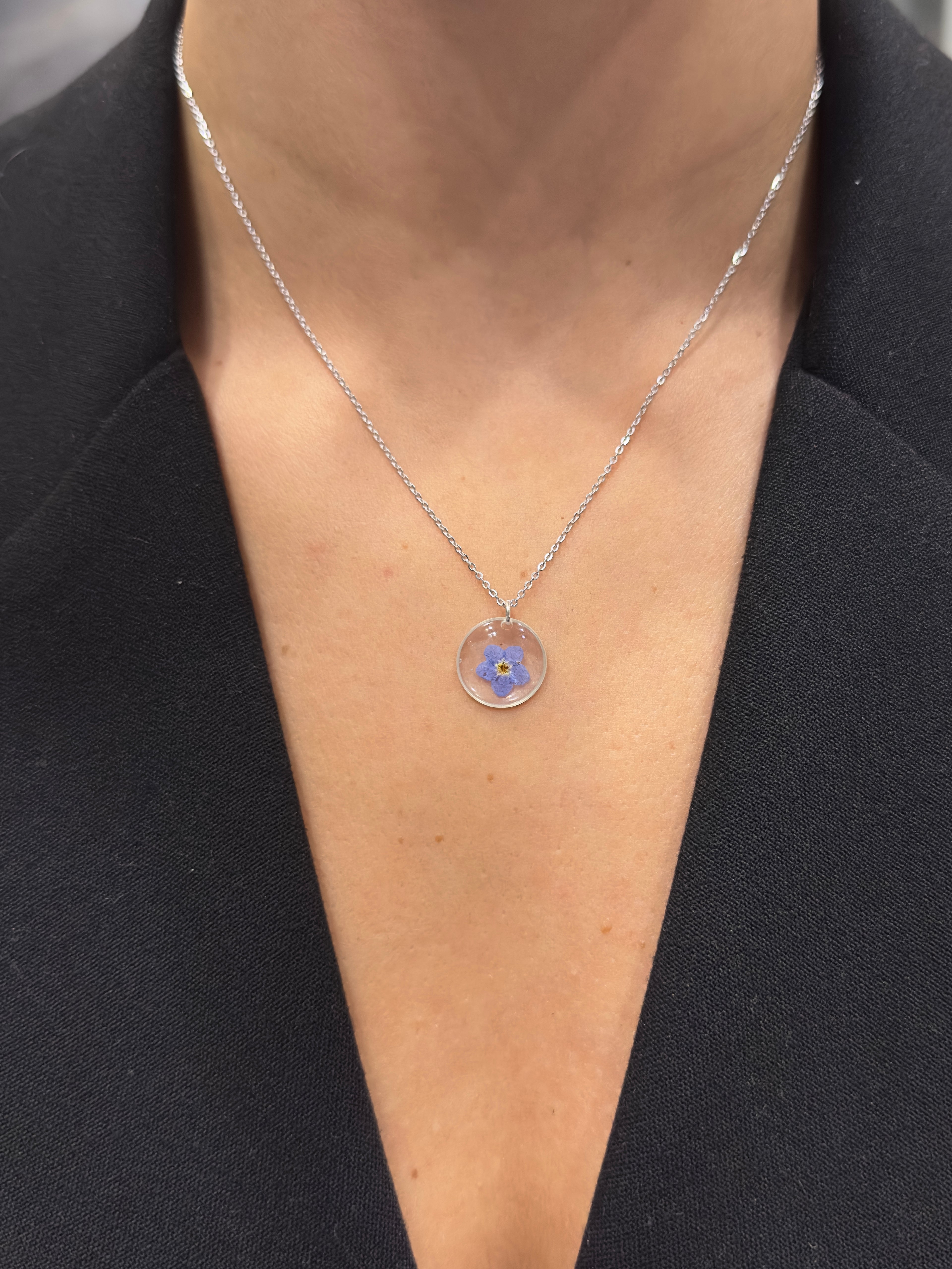 Real Forget-Me-Not Jewelry Set - Necklace & Earrings /925 sterling silver
