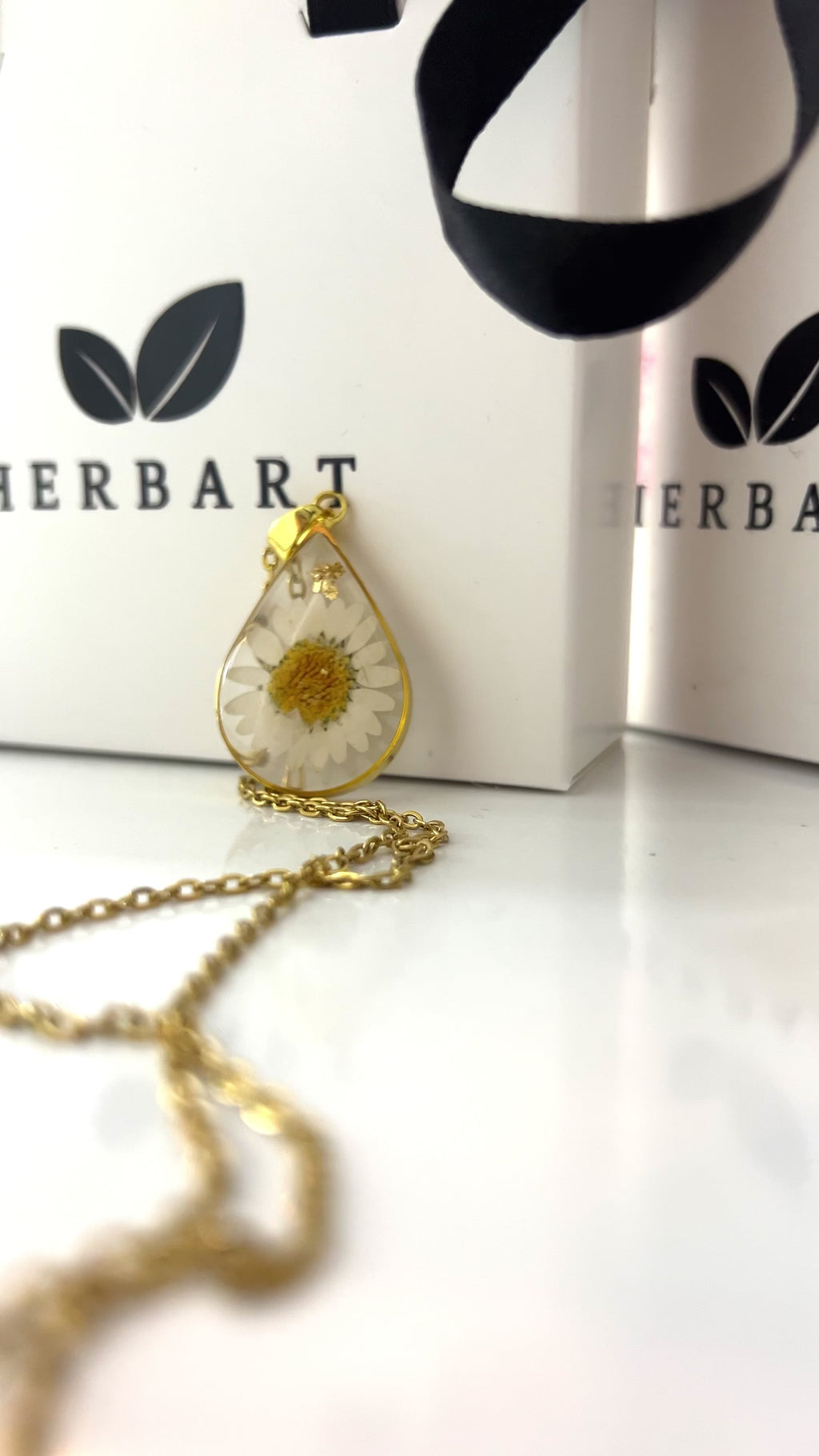 Real Daisy Teardrop Necklace