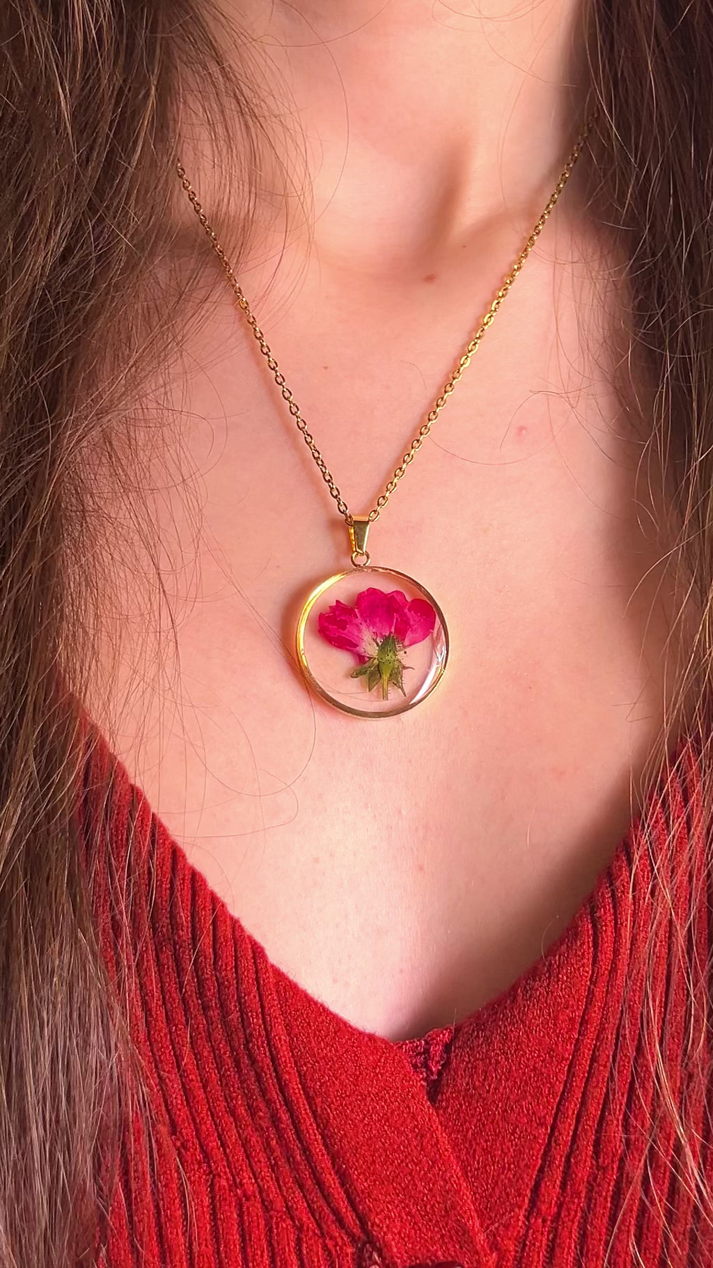 Red Rose Necklace- Rea flower Jewelry/ Stainless Steel